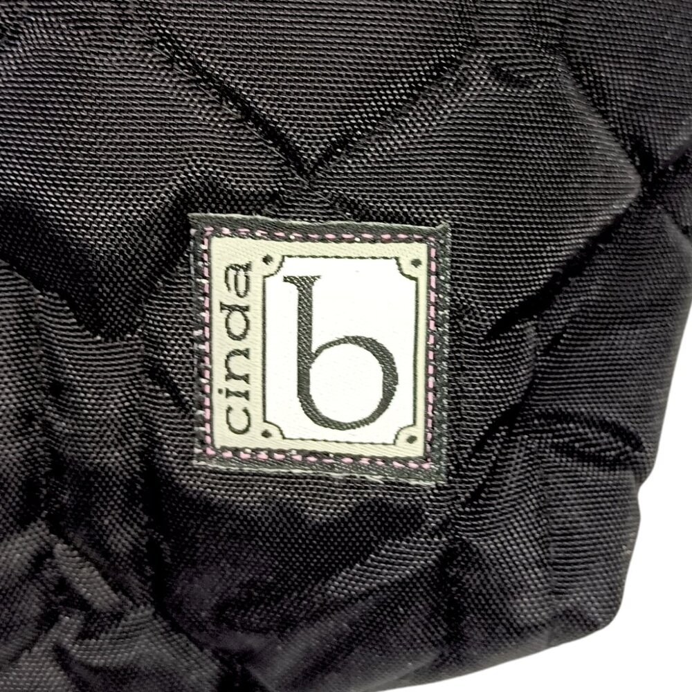 CINDA B- Jet Set Black-Tote-Purse-Shoulder Bag-Quilted Pattern-Black-White - Picture 5 of 10